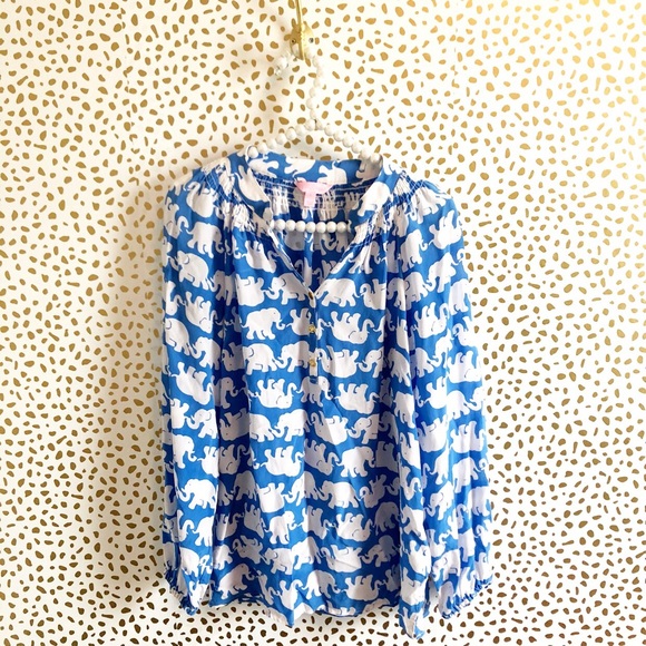 Lilly Pulitzer Tops - Lilly Pulitzer Elsa Tusk Elephant Silk Blouse
